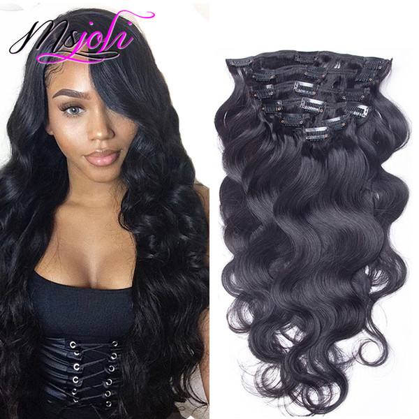 Brazilian Body Wave Malaysian Virgin Human Hair 120G Clip In Extension Full Head Natural Color 7Pcs/lot 12-28 Inches From Ms Joli