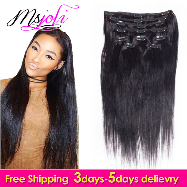 7A Brazilian Virgin Human Hair Clip In Hair Extension Straight 120g Full Head Natural Color 7Pcs/lot 12-28 Inches From Ms Joli