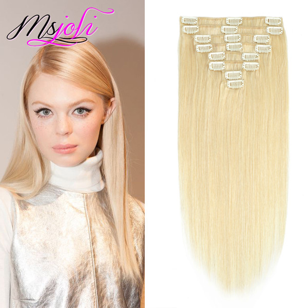 613# Blonde Peruvian Straight Clip In Hair Extension Unprocessede Human Hair Peruvian Hair Slick Straight 100g 8Pcs Per Set