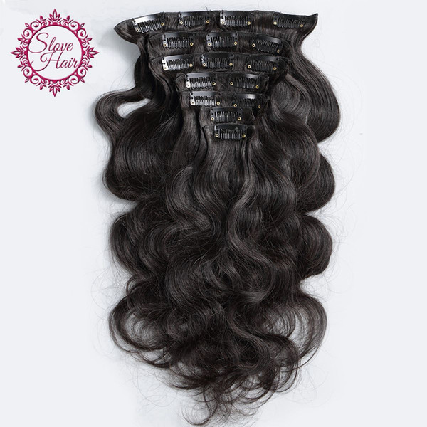 Slove 9 Pcs Clip In Human Hair Extensions Brazilian Virgin Hair Clip in Body Wave Human Hair Extensions 120g for Black Women