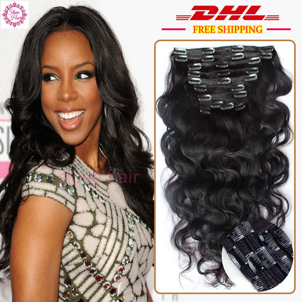 Brazilian Clip in Human Hair Extensions Body Wave Clip Ins for Black Women 10 pieces set Brazilian Virgin Hair Clip In Extension