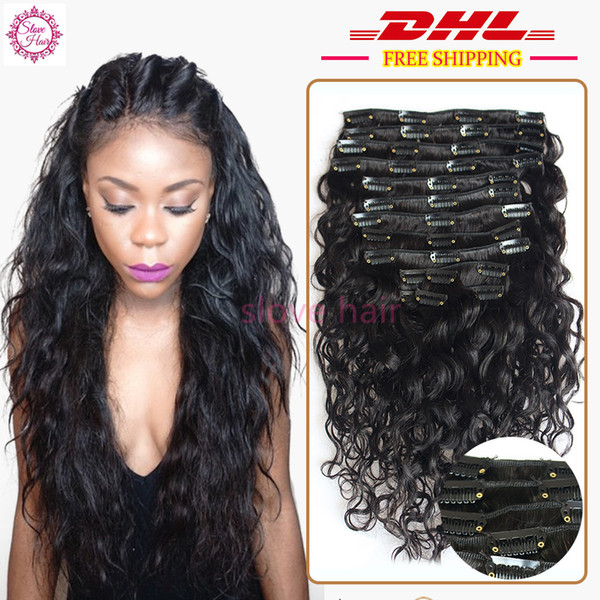 8A Grade 100% Brazilian Virgin Remy Clips In Human Hair Extensions 120g Full Head Natural Black Wet and Wavy Water Wave Clips in