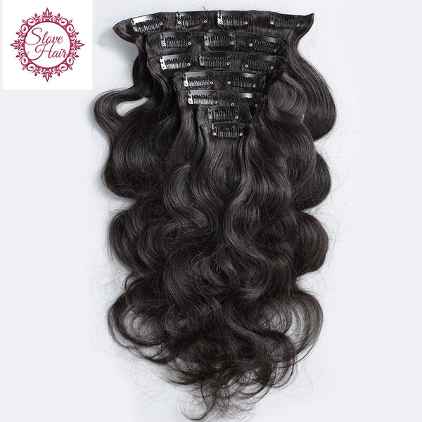 Slove Rosa Product Body Wave Clip In Human Hair Extensions 100% Mongolian Remy Hair 8 Pieces And 120g/Set Natural Color