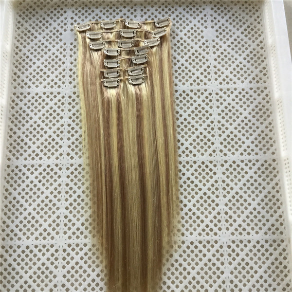 100% Brazilian Remy Human hair Clips in/on Human Hair Extension 14