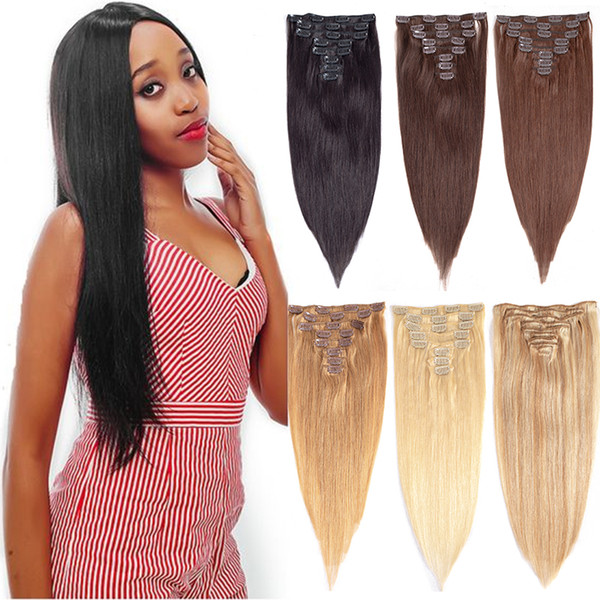 Full Head Clip Brazilian Silky Straight Virgin Hair American African Hair Clip in Human Remy Hair Extensions For Black Women 100g 8pcs Clips