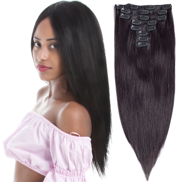 14-24 inches Straight 100% Natural Remy Clip in Hair Extensions 8 Pieces 100g Full Head Long Hair Extension Human Virgin Hair For Women