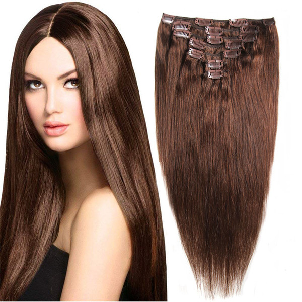 Clip In Human Hair Extensions Straight Full Head Set 7pcs 70g Machine Made Remy Hair Clip Ins 100% Human Hair Extensions