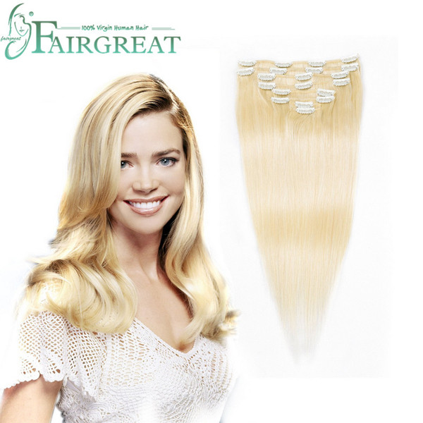 Remy Hair Extensions Clips Blonde 613# Color Full Head Clip in Extension Human Hair 7 Pieces Clip Hair Extensions for Women 18inch-22inch