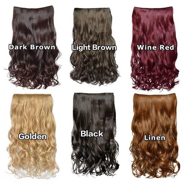 Ladies Long Wave Heat Resistant Fiber Synthetic Clip On Hair Extensions Women 5 Clips Wavy Hairpiece Accessories Black Dark Brown gold red