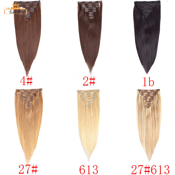 Full Head Straight Clip In Human Hair Extensions Brazilian Virgin Hair Unprocessed Peruvian Human Hair Weaves 8pcs Per Set DHgate Selling