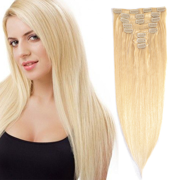 Fastyle Clip Indian Remy Human Hair Extensions Brazilian Virgin Silky Straight Clip In Human Hair Extensions For African American 8Pcs Set