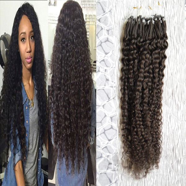 Micro Loop Ring Hair Extension kinky curly Remy Colored Hair Locks 18-24'' afro kinky curly Micro Bead Hair Extensions 1g/strand 100g