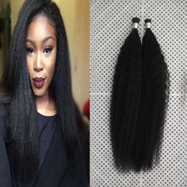 Kinky Straight Brazilian Virgin Hair 100g Fusion Hair Extensions Coarse Yaki I Tip keratin stick tip hair extensions