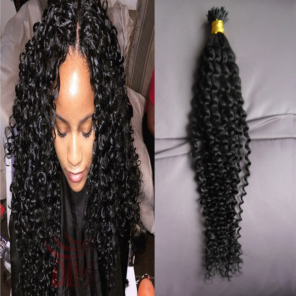 Fusion Hair Extensions 100s/pcs keratin Brazilian virgin kinky curly hair Pre-Bonded Fusion I-tip Hair Extensions