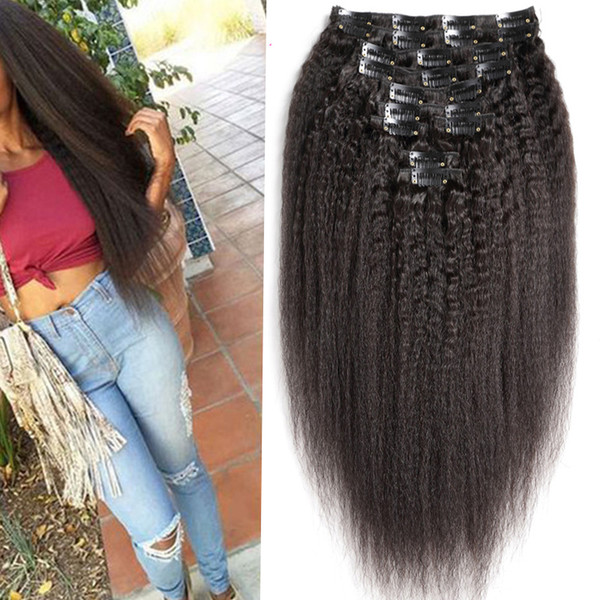 Kinky Straight Clips In Brazilian Human Hair Extensions 10 Pieces/Set Coarse Yaki Clip In Hair Extensions 100G clip in human hair extensions
