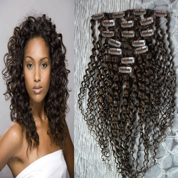 100g Mongolian Kinky Curly Clip Ins Human Hair 8Pcs/Set virgin hair Clip In Human Hair Extensions