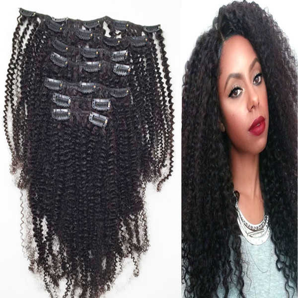 Brazilian Afro Kinky Curly Clip In Human Hair Extensions 8 Pieces/Set Full Head Sets 100G Hair Extension