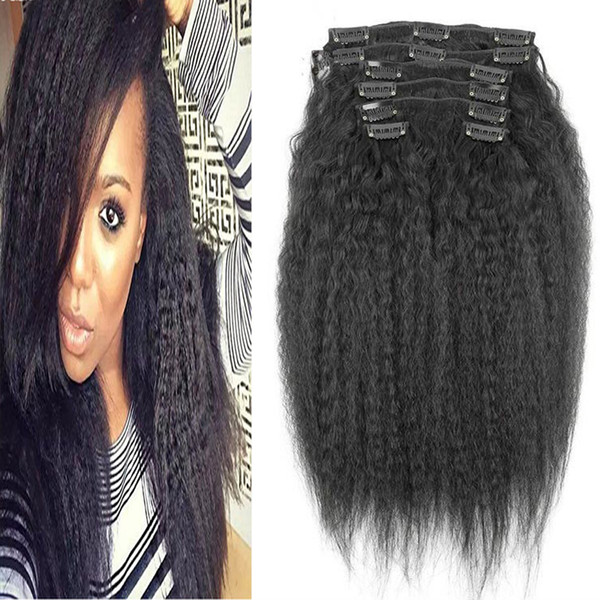 Brazilian Remy Kinky Straight Hair Clip In Human Hair Extensions Natural Color 8 Pieces/Set Full Head Sets 100G