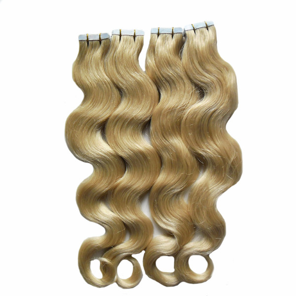 Body wave Blonde #613 Russian European Hair Tape Skin Weft Hair Extension 80pcs Tape In Human Hair Extension Double Drawn Adhesive 200G