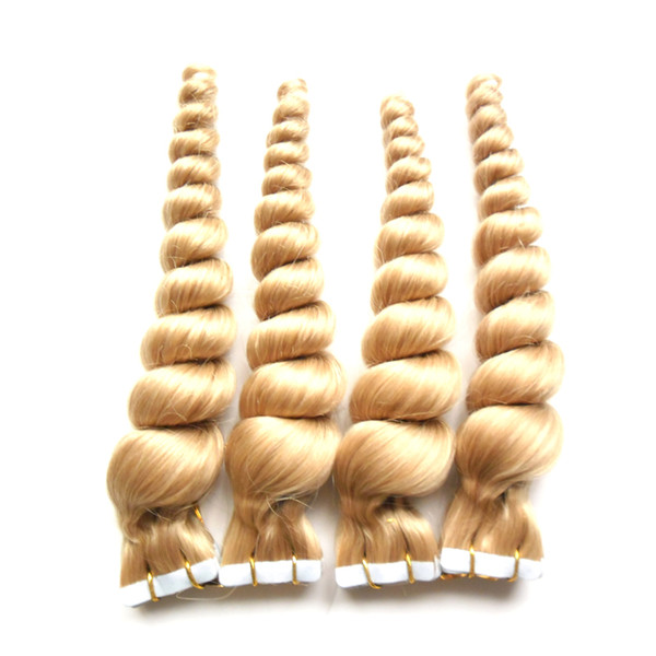 Tape In Human Hair Extensions 80pcs Double Sided Human Hair blond brazilian loose wave Skin Weft Hair For Salon Wholesales 200g