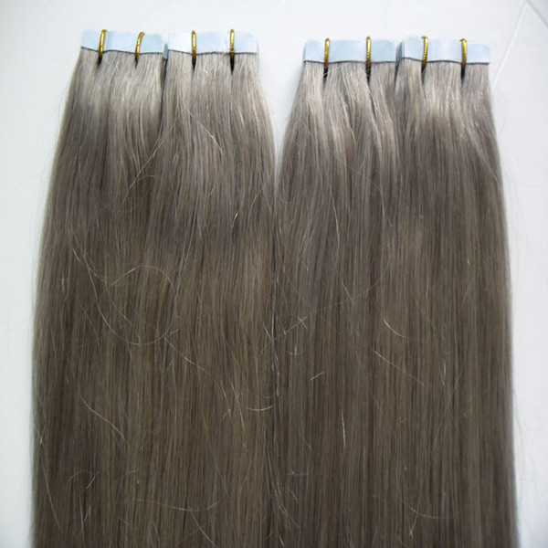 tape In Human Hair Extensions grey Tape In Extensions 80pcs Natural Human Straight Skin Weft Hair Extensions On Adhesive Tape For Hair