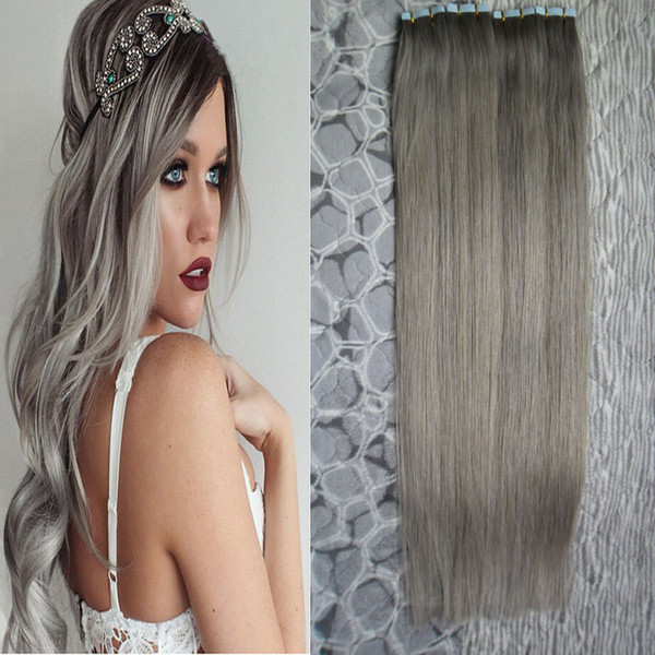 virgin brazilian straight hair tape In Human Hair Extensions grey Tape In Extensions 80pcs Remy Tape In Hair Extensions