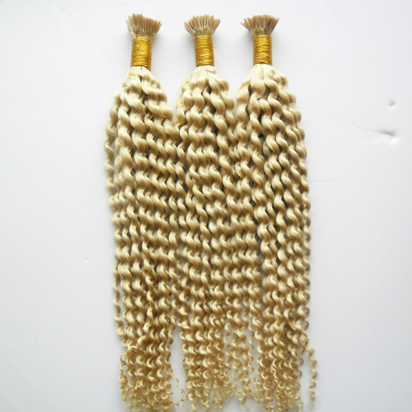 Kinky Curly Fusion Tip Hair blonde Brazilian Remy Natural I Tip Human Hair Extensions Bundles Keratin Salon Style Hair 300g