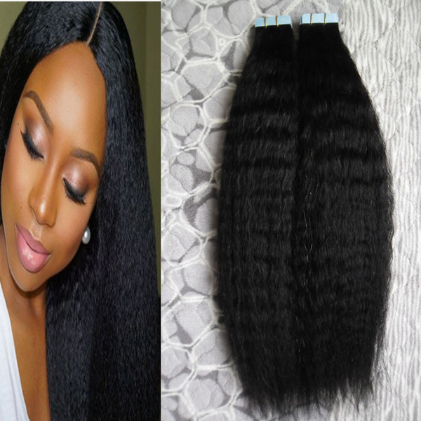 Tape In Extension Non-Remy Hair corase yaki Tape Hair 100g kinky straight skin weft tape hair extensions