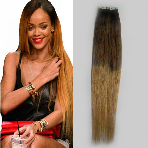 Invisible Skin Weft Seamless Hair 40pcs/pac Remy Tape In Hair Extension ombre Color Straight European Skin Weft Human Hair Extensions Salon