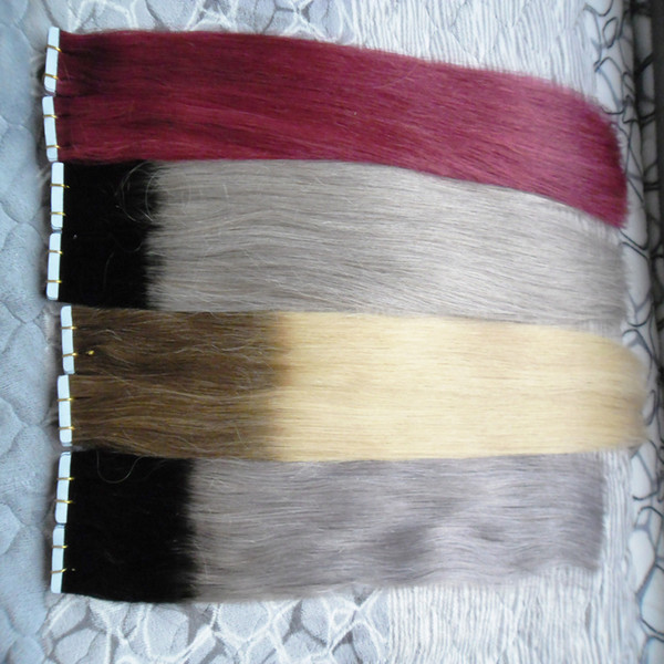 ombre Tape In Human Hair Extensions 100g Skin Weft tape in Human Hair 100% Remy Seamless Tape Hair 40pcs Per Package