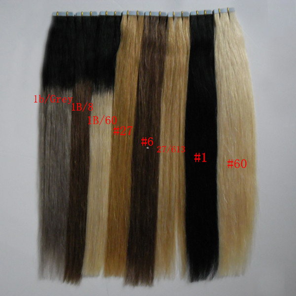 Tape In Human Hair Extensions 40pcs Straight Machine Remy Hair On Adhesives Invisible Tape PU Skin Weft