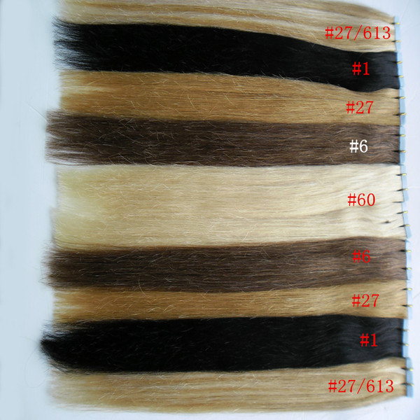 100% Real Remy Hair Tape In Extensions 40pcs Adhesives PU Skin Weft Tape In Human Hair Extensions