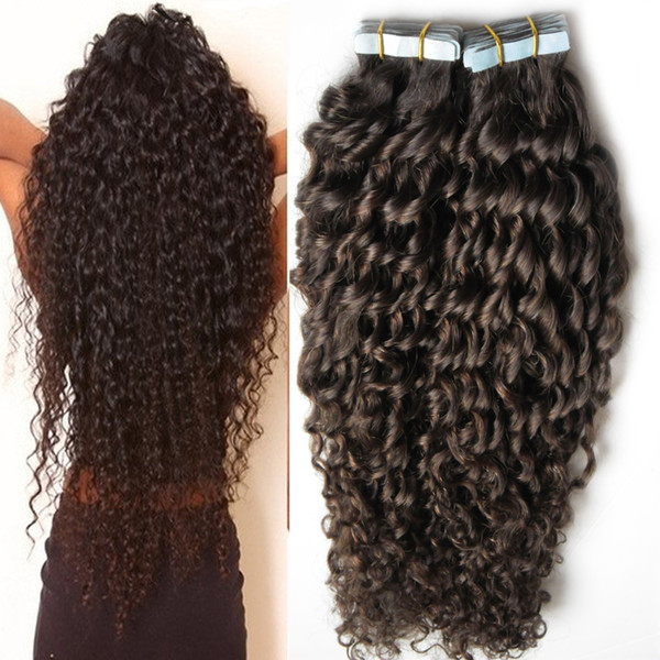 Virgin Curly skin weft tape hair extensions 100g afro 100% European Natural kinky curly 10- 26