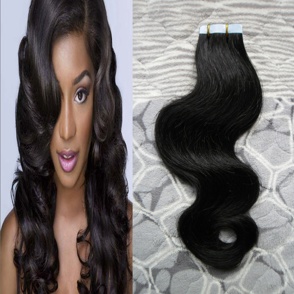 Brazilian PU Natural Tape Human Hair Skin Weft 100g body wave Remy Hair Extensions Human Tape in Seamless Hair 40pcs