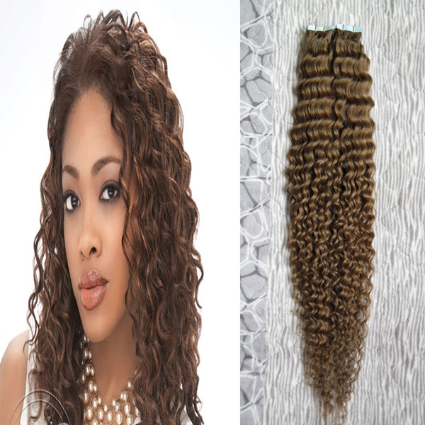 Tape In Human Hair Extensions 40pcs Double Sided Tape In Extensions kinky curly Remy Tape In Hair Extensions 100g