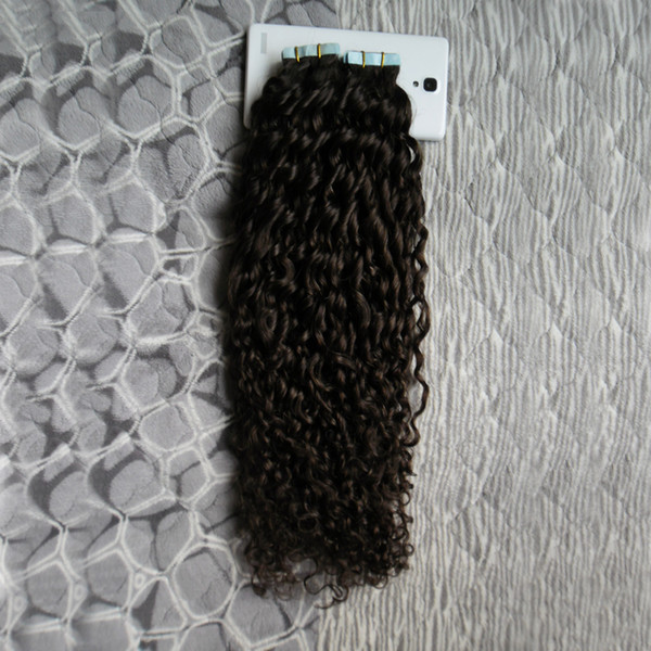 Virgin Curly skin weft tape hair extensions 100g afro kinky curly Human Hair On Adhesive Seamless Hair Extensions 40pcs