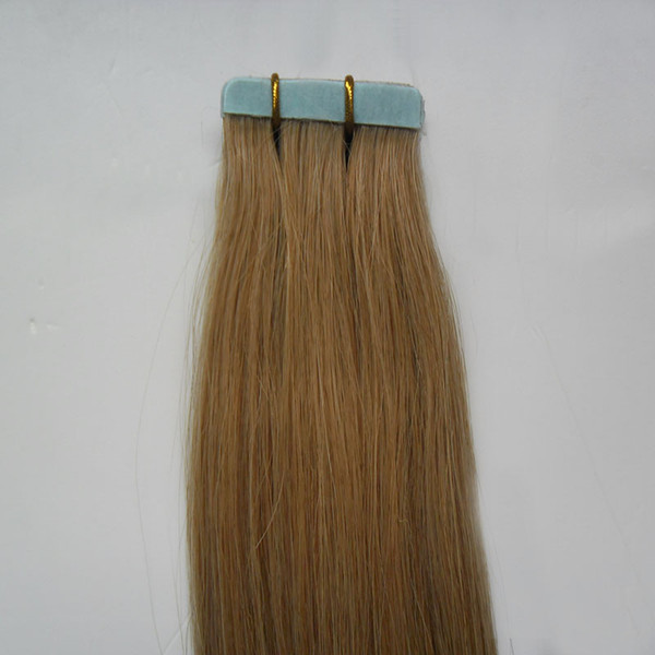 Tape In Human Hair Extensions 40pcs 27 honey blonde 100G 10 to 26 Inch Non Remy Straight Brazilian Hair On Invisible Tape PU Skin Weft