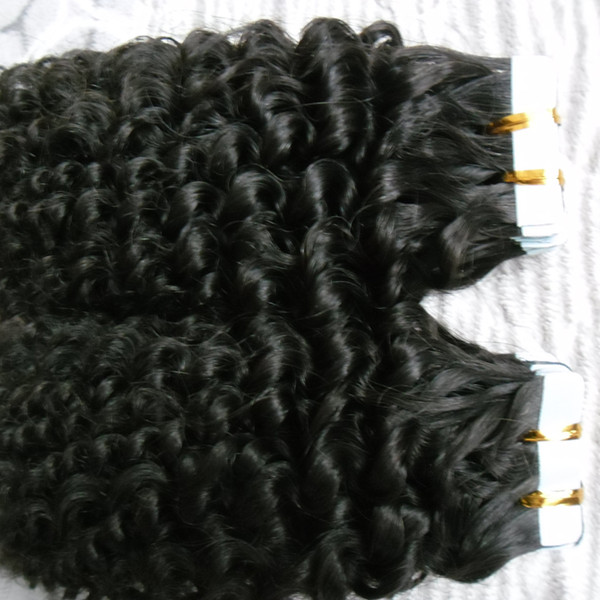 kinky curly Tape In Human Hair Extensions 100g unprocessed brazilian curly virgin hair skin weft tape hair extensions