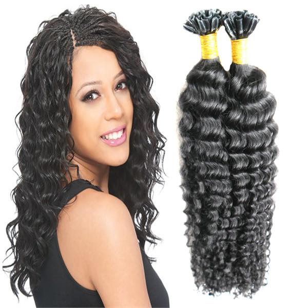 Brazilian kinky curly fusion hair extensions 100g U Tip Hair Extensions 100s keratin stick tip Human hair extensions