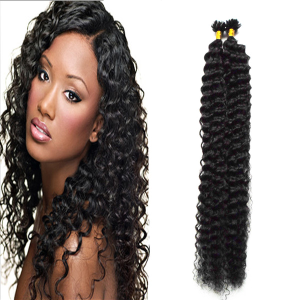 Brazilian Deep Curly Natural Black Human Hair U Tip Hair Extensions Capsules Keratin Stick Tip Hair Extensions