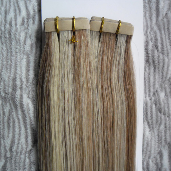 blond brazilian Tape Hair Extensions Human Hair Straight 100g 40pcs skin weft tape hair extensions