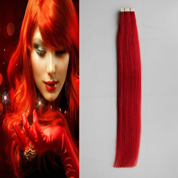 Tape In Human Hair RED Non-Remy Brazilian Straight Hair 30g 40g 50g 60g 70g 20pcs Skin Weft Remy Hair Extensions