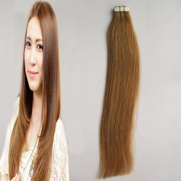 Tape in Human Hair Extensions brazilian hair Straight 30g 40g 50g 60g 70g 20pcs #8 Light Brown skin weft human hair