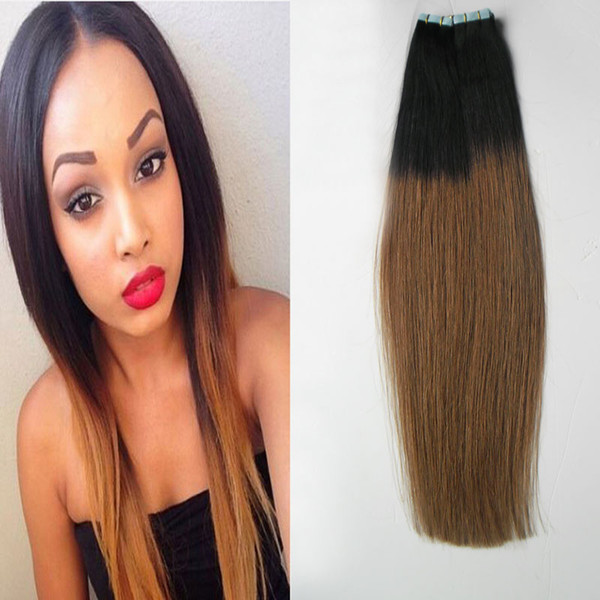 Tape In Human Hair Extensions T1B/6 Two Tone Ombre Brazilian Hair 100g 40pcs skin weft tape hair extensions