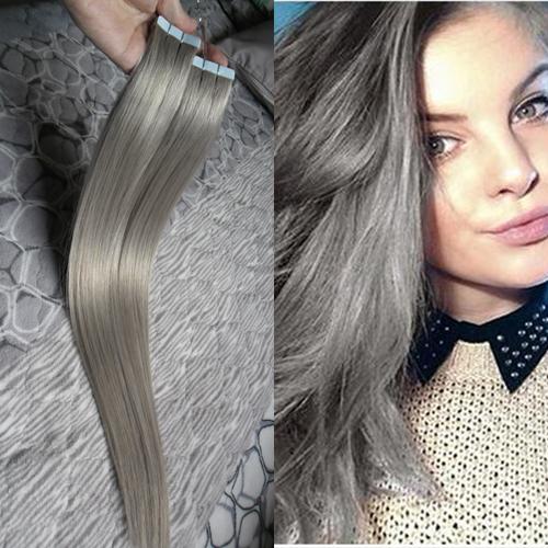 7a Grey Tape Hair Extensions Straight 100g 40pcs skin weft tape extensions grey