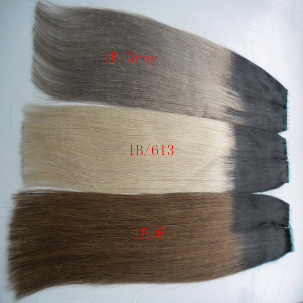 Tape In Human Hair Extensions Ombre T1B/613 #6 # grey Two Tone Non-Remy 100G 40PCS Human Hair Straight Ombre Skin Weft Hair Extensions