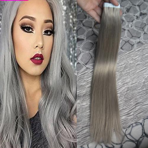 7a Grey Tape Hair Extensions Straight 100g 40pcs grey virgin hair skin weft tape