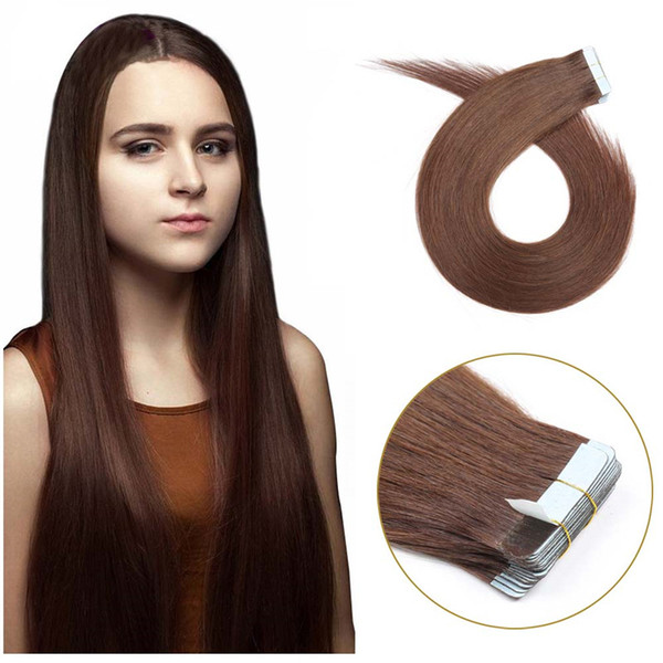 Tape in Human Hair Extensions 20 Inch 20pcs 50g/pack Silky Straight human Hair Extensions Medium Brown (#4 20inch)