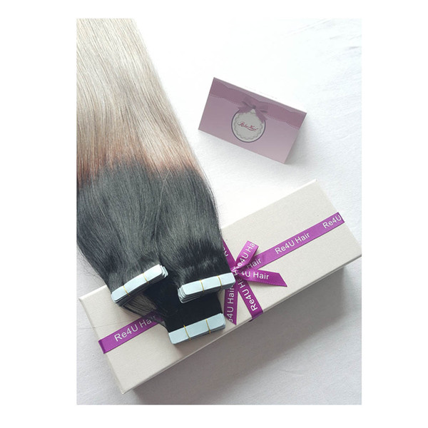 Ombre Balayage Color1b Fading to Grey Brazilian Remy Hair Tape Extensions 20 Pcs per Pack Tape in Human Hair Extensions