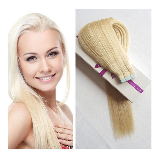 100% Human Hair Tape in Extensions Blonde Hair Platinum Blonde Thick Best Tape in Hair Extensions #60